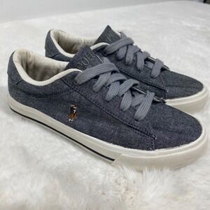 Polo‎ Ralph Lauren Kids Blue Gray Chambray Embroidered Pony Canvas Sneakers 13.5